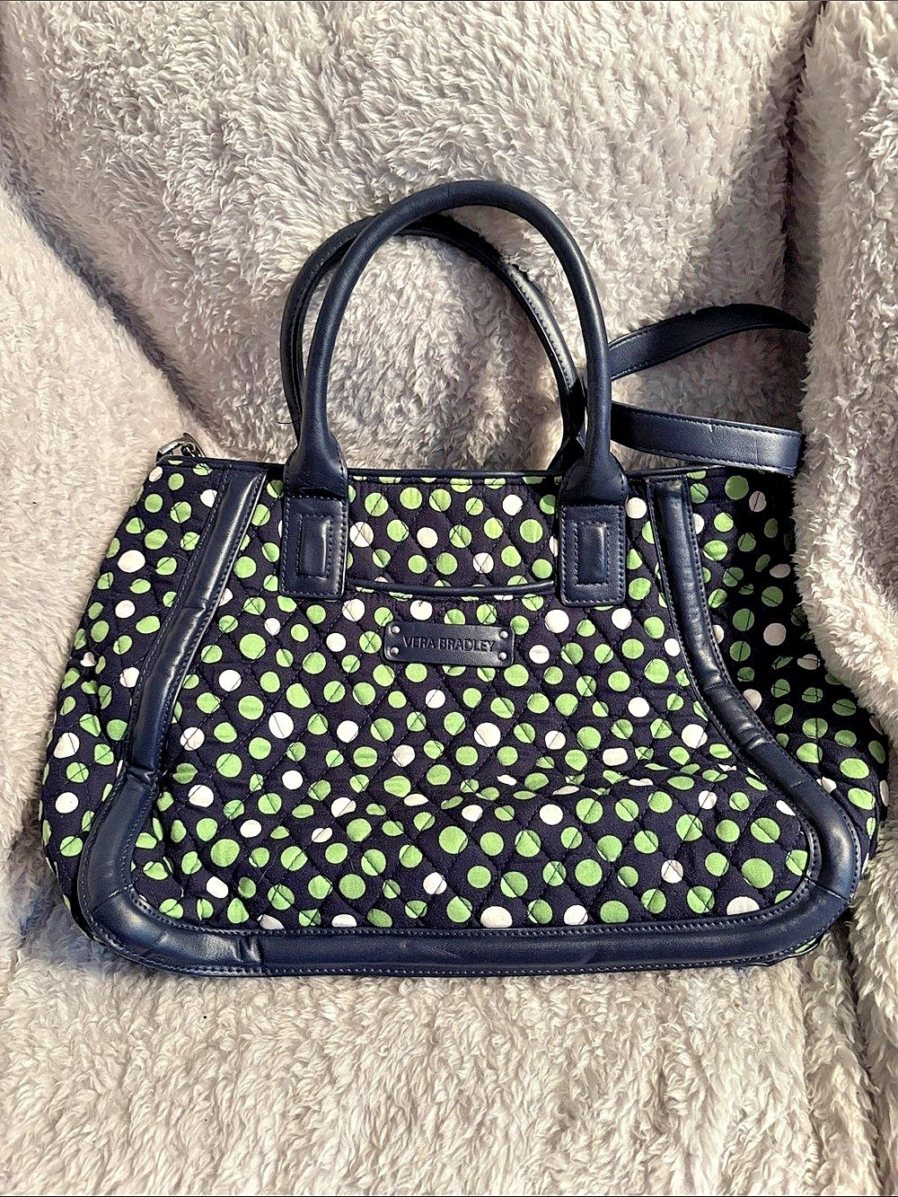 Vera Bradley Lucky Dots Trapeze Satchel Black & Green